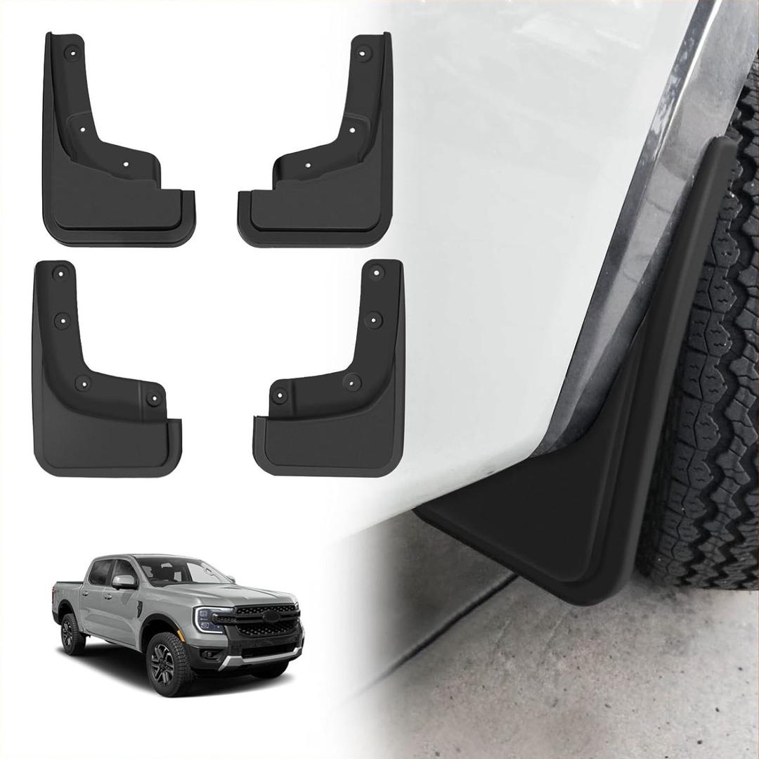 Muslogy Mud Flaps Splash Guards Compatible with Ford Ranger 2024 2025 Accessories Auto Parts Heavy Duty Fender Front & Rear Mudguard 4PCS Fit Ranger XL, XLT, Lariat (Won't Fit Raptor)