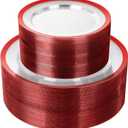 supernal 120pcs Clear and Red Plastic Plates Disposable Heavy Duty Fancy Unique Red Disposable Dinnerware Include Dinner and Dessert Size Perfect for Valentine's Day Party and Wedding