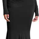 GLNEGE Off The Shoulder Fall Wedding Guest Formal Dress Long Sleeve Ruched Bodycon Maxi Cocktail Party Dresses for Women (Black, S)