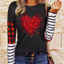 MHTOR Valentines Shirts Women Buffalo Plaid Love Heart Graphic Tees Letter Print Long Sleeve Tops Shirts Valentines Gift (Black, M)