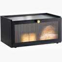 Black Bread Box for Kitchen Countertop-Large Modern bamboo Bread box with Window Bread Storage Container