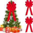 Ceenna 3 Pcs Large Christmas Bows 18 x 35 Christmas Decorative Bows Gold Wired Red Velvet Ribbon Christmas Wreath Bow Hanging Xmas Tree Topper for Indoor and Outdoor Decoration(Brief)