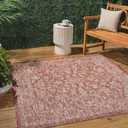 JONATHAN Y Weave Floral Indoor Outdoor Square Area Rug 3X3 Red/Taupe, Tela Bohemian Textured for Backyard, Patio, Porch, Easy-Cleaning, High Traffic, Pet-Friendly, Non-Shedding (SMB100A-3SQ)