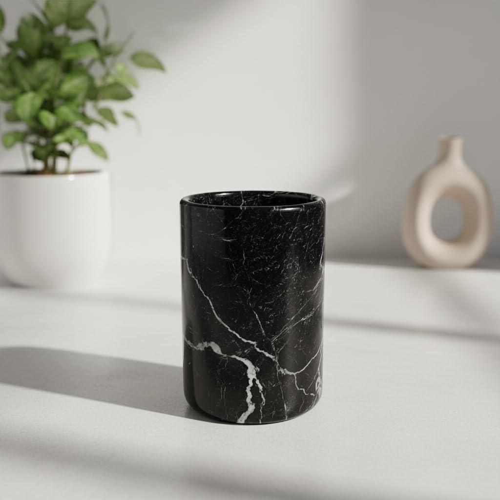 Handmade Marble Utensil Holder for Kitchen Countertop Storage | Multipurpose Organizer for Spatulas, Office Supplies, & Wine Chiller (Black Zebra)