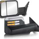 Pair Power Heated Towing Mirrors Compatible for 2009-2018 Dodge Ram 1500 2500 3500/2009-2024 Ram 1500 Classic w/Led Flashing Turn Signal Side Tow Mirror Manual Flip Fold (Chrome)
