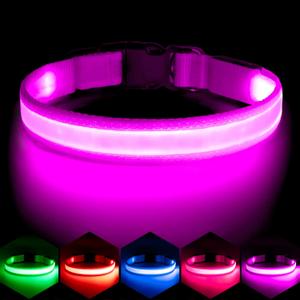 VIZPET LED Dog Collar, Light Up Dog Collar Adjustable USB Rechargeable Super Bright Safety Light Glowing Collars for Dogs (Purple, Large 18.89-23.62 inch/48-60cm]