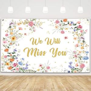 MEHOFOND We Will Miss You Backdrop 6x3.6ft Wildflower Farewell Party Decorations Floral Retirement Graduation Background Banner for Coworker Goodbye Photo Booth Props