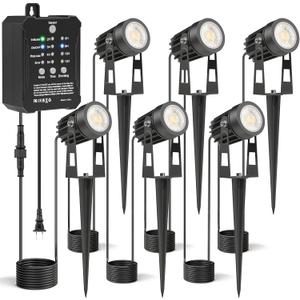 HIBOITEC Low Voltage Landscape Lighting with Transformer Photocell Sensor and Timer Spotlights Kit 52FT ETL Approved Wire Dimmable Waterproof 2700K for House Yard Trees Garden Plants Outdoor 6 Packs (Warm White)