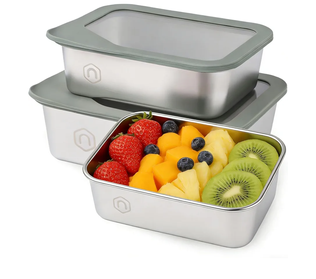 3PCS Food Storage Containers with Lids Airtight, 22/40/74oz Stainless Steel Containers Leak Proof Meal Prep Lunch Containers for Kitchen Storage, Microwave, Freezer, Dishwash Safe