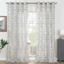 LAMIT Grey Linen Curtains 108 inches Long for Living Room, Long Farmhouse Curtains Grommet Light Filtering Pattern Window Curains & Drapes Vintage Floral Printed, 2 Panels, Each 52 x 108 Inch