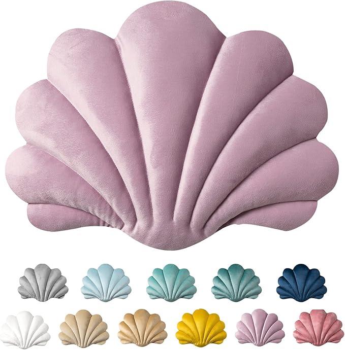 Ashler Home Deco 3D Throw Pillows Shell Shaped Accent Throw Pillow, Soft Velvet Insert Included Cushion for Couch Bed Living Room, Pack of 1, Pink Purple, 14 X 11 inches