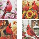 Cardinal Diamond Art Kits for Adults - 4 Pcs DIY Spring Summer Autumn Winter Full Drill Diamond Paintings for Beginners 5D Round Birds Gem Art Craft Home Wall Decor 9.84 x 13.7 Inches