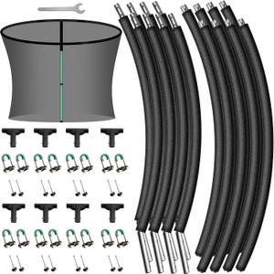 8PCS Trampoline Curved Pole and 12FT Trampoline Net, Universal Trampoline Replacement Enclosure Net with Thicker Pole, Plastic T Connector & Fiberglass Rods Fits 12" Round Frame with 8 Curved Pole