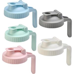 5 Pack Wide Mouth Mason Jar Pitchers, Leak-proof Flip-top Drinking Lids fits Wide-mouth Mason Jars, Cold & Hot Drink Mason Jar Lids with Handle  Anti-slip & Dishwasher Safe