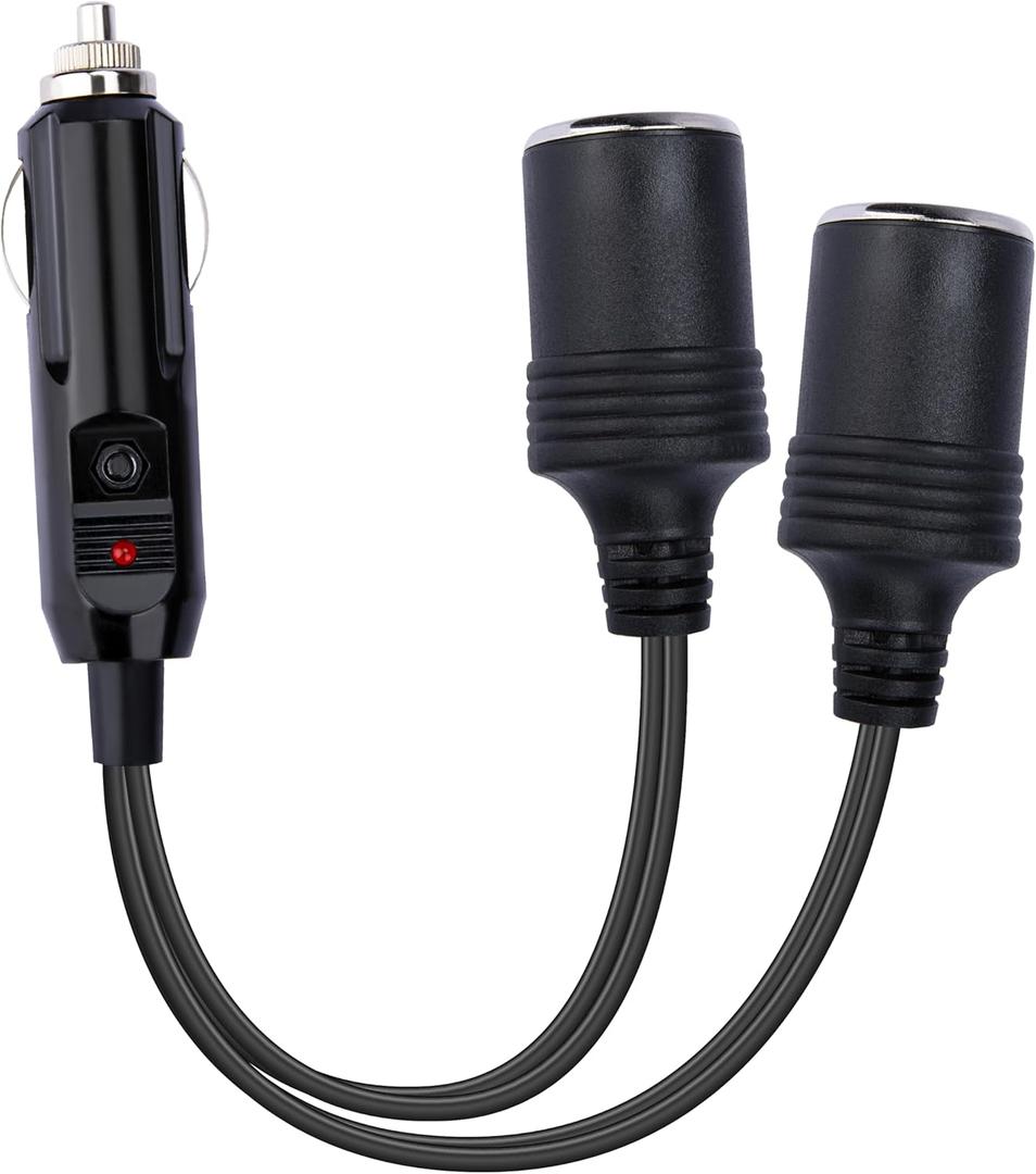 12V Double Cigarette Lighter Adapter, 1 to 2 Car Cigarette Lighters Splitter 2 Socket, 18AWG Dual Cigarettes Lighter Extension Cord with 15A Fuse, Car Charger Splitter