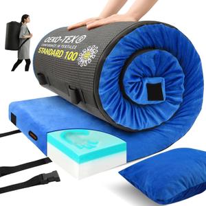 Memory Foam Camping Mattress pad, Comfortable Thick Floor Sleeping Mat for Adults with Waterproof and Non-Slip Bottom, Portable Roll Up Mattress for Sleepover Guest,Cot Mad for Car Camping (Twin:75*38*3", Blue)