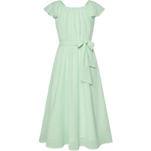 GRACE KARIN Girls Dress Formal Party Wedding Guest Pageant Dress for Teen Girls Ruffle Backless Maxi Sundress Size 6-14 (Green)