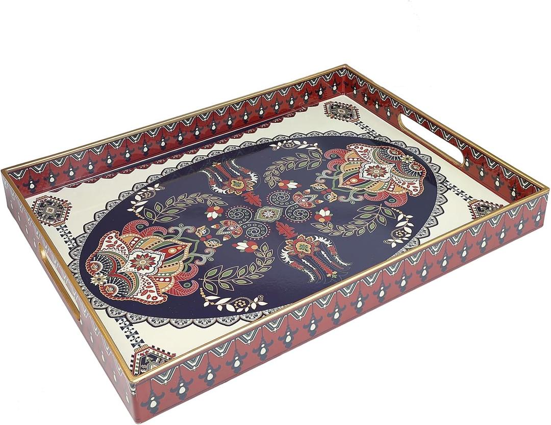 Spsyrine Plastic Serving Tray for Ottoman, Coffee Table, Rectangle Decorative Tray for Entertaining, Outdoor, Living Room, Home Decor (11.8" x 15.7" x 1.6", 30 Navy Blue)