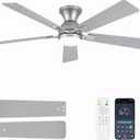 Ceiling Fans with Lights, 52 Inch Low Profile Ceiling Fan with Light and Remote Control, Flush Mount, Reversible, 3CCT, Dimmable LED, Quiet, Nickel Ceiling Fan for Bedroom, Living Room