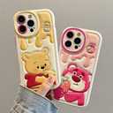 Compatible with iPhone 16 Pro Max Cute Case, Kawaii Phone Case TPU Leather Cute Bear Cartoon case Soft Rubber Shockproof Protective for iPhone 16 Pro Max Case Cover for Women Girls