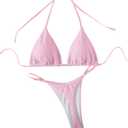 GORGLITTER Women's Thong Bikini Sets Halter Triangle Top High Cut Thong Bikini Bottom Swimsuit Bathing Suit Summer Beach (Pink, S)