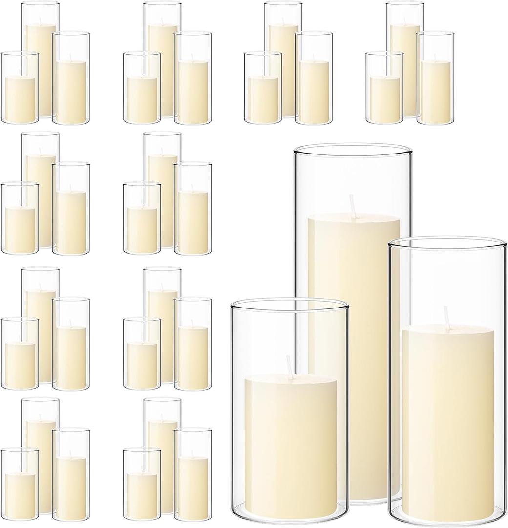 Shihanee Pillar Candles Glass Vases Set,Ivory,3'' X 5.9", 7.9", 9.8"