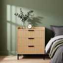 Fluted 3 Drawer Nightstand, Modern Bedside Table with Storage Drawers, Night Stand Dresser for Bedroom and Living Room, Natural