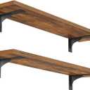 HOOBRO Floating Shelves for Wall, 23.6" Wall Mounted Shelves Set of 2, Hanging Storage Shelf with Metal Brackets, Wooden Shelf for Living Room, Bedroom, Bathroom, Rustic Brown and Black BF62BJP201G1