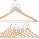 10 Pcs Bride Hanger for Wedding Bride Groom Bridesmaid Ribbon Bow Pearl Hanger Wood Color Elegant Wooden Dress for Bridal Shower Tuxedo Photo Keepsake Party Gift(Pearl Bow,White)