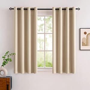 MIULEE Room Darkening Curtains Thermal Insulated Black Out Drapes Solid Window Treatment Grommet Light Blocking Blackout Curtain for Living Room Bedroom 2 Panels Set 42 x 37 inch Length Beige