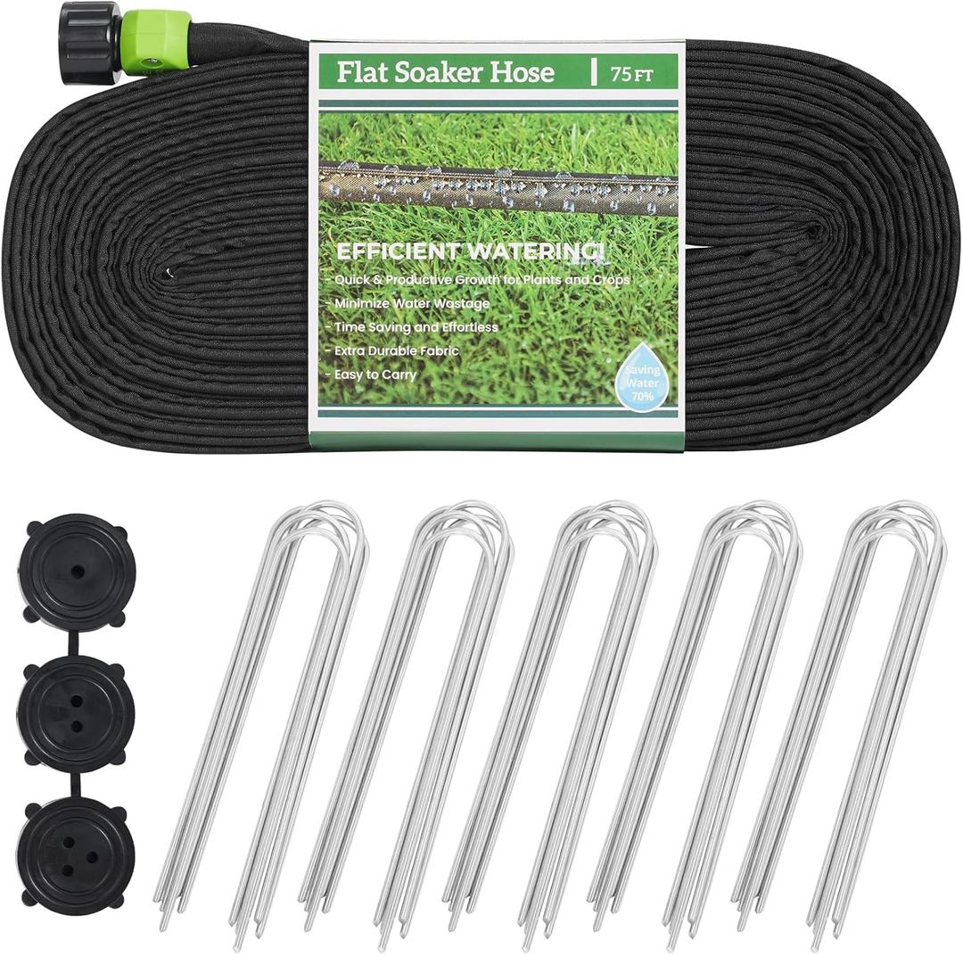GREEN MOUNT Garden Soaker Hose 1/2" x 75 ft Drip Hoses Heavy Duty Save Water For Vegetable