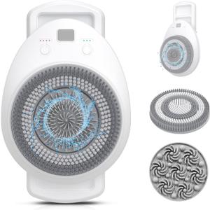 Generic Smart Wall Mounted Exfoliating Brush, Electric Body Scrubber with 4 Replaceable Heads, 7''Large Back Scrubber for Shower Wall, 3 Speed Adjustment Spin Scrubber for Back Cleansing