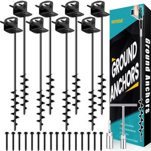 25" Ground Anchors Screw in, Mobile Home Anchors with Upgraded Wider Spiral Blades, Earth Anchors Swing Set Anchors High Wind Heavy Duty for Shed, Trampoline, Carports(Set of 8) (Black)