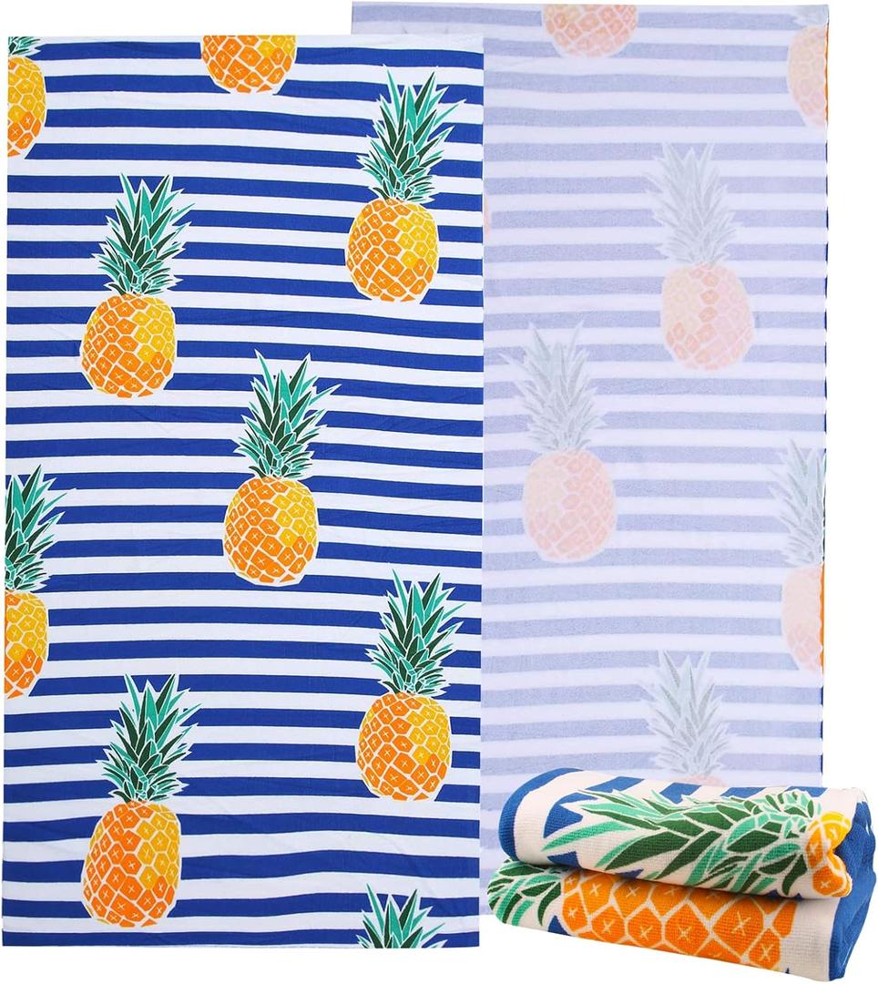 Microfiber Beach Towels - Oversized Beach Blanket Towel Portable Ultra Soft Super Water Absorbent Multi-Purpose Beach Throw Towel for Adults Girls Women Kids (Pineapple 1, 30"*60")