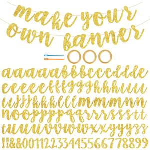 BEISHIDA Glitter Gold 116 PCS A-Z DIY Letter Banner Kit Make Your Own BannerIncluding 111 Letters and Numbers 3 Rope and 2 Threading Device,Customized for Birthday Graduation Wedding Party Decor