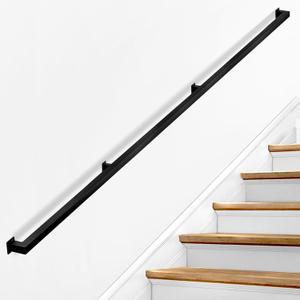 Stair Railing Indoor - Handrails for Stairs, 9ft Black Metal Staircase Hand Rails/Modern Wrought Iron Handrail, Industrial Wall Mounted Handrails Outdoor for Loft Porch Deck