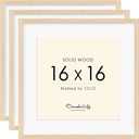 16x16 Picture Frame Made with Solid Wood Set of 3, Display 12x12 with Mat or 16x16 without Mat, Wall Gallery Frame Set for Tabletop or Wall Mounting Display, (3 Pack of Oak)