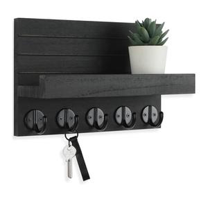 Key Holder for Wall, Decorative Key and Mail Holder with Shelf Has Large Hooks for Bags, Coats, Umbrella – Paulownia Wood Key Hanger with Mounting Hardware (9.8”W x 6.7”H x 4.2”D)