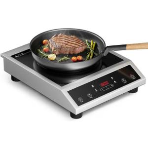 Portable Induction Cooktop 1800W, Single Burner Induction Cooker with Touch Control, Low Power Continuous Heating, Dual IGBT System, Dual Cooling Fans, Timer, Safety Lock, 110-120V (Silver)
