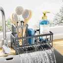 Kitsure Sponge Holder for Kitchen Sink - Rustproof Stainless Steel Sink Caddy Organization and Storage Essentials with High Brush Holder, Home Decor Accessories, 7.9" x 3.7" x 6.2", Black