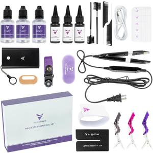 V Light Hair Extensions Kit V-Light Extension Machine V-Light Extension Remover Machine .V-Light Glue 20g * 3 v Light Glue Remover Solution 20ml * 3 (Black Machine Set) 