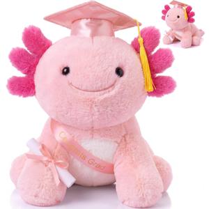 HyDren 2026 Graduation Gifts Plush Axolotl 10 Inch Stuffed Animal Signature for Class of 2026 Graduation Congratulations with Cap Plushies Certificate Axolotl Bear for Students Gifts(Pink)
