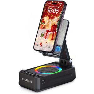Gifts for Him Dad Men Valentines Day, Birthday Ideas for Men Women, Cell Phone Stand with Wireless Bluetooth Speaker with Wireless Induction Audio & Colorful Led Light (Black)