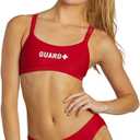 Sporti Guard Swimsuits Bikini Tops for Women, Double Cross & Round Neckline, Crop Swim Top Bathing Suits, Women Bralette Swim Top - Red - X-Small