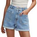 onlypuff Jean Shorts for Women Mid Waisted Boyfriend Denim Short Front Pocket Trendy Summer Outfits Light Blue Size 8 (Blue)