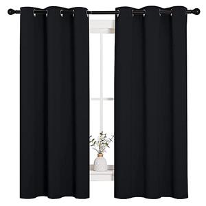 NICETOWN Pitch Black Solid Thermal Insulated Grommet Blackout Curtains/Drapes for Bedroom Window (2 Panels, 42 inches Wide by 63 inches Long, Black)