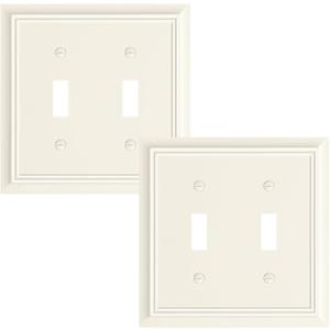 2-Pack Double Toggle Light Switch Cover Plate, Durable Natural Bamboo Fiber Decorative Switch Plate Covers, Light Almond 2 Gang Wall Plate, Corrosion Resistant