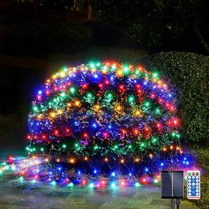 WBao Solar Christmas Lights Outdoor, 200LED 8.4ft x 5.2ft Christmas Net Lights with Remote, 8 Lighting Modes, Timer, Waterproof Design for Lawn, Bushes, Trees Outdoor Xmas Decorations, Red Green