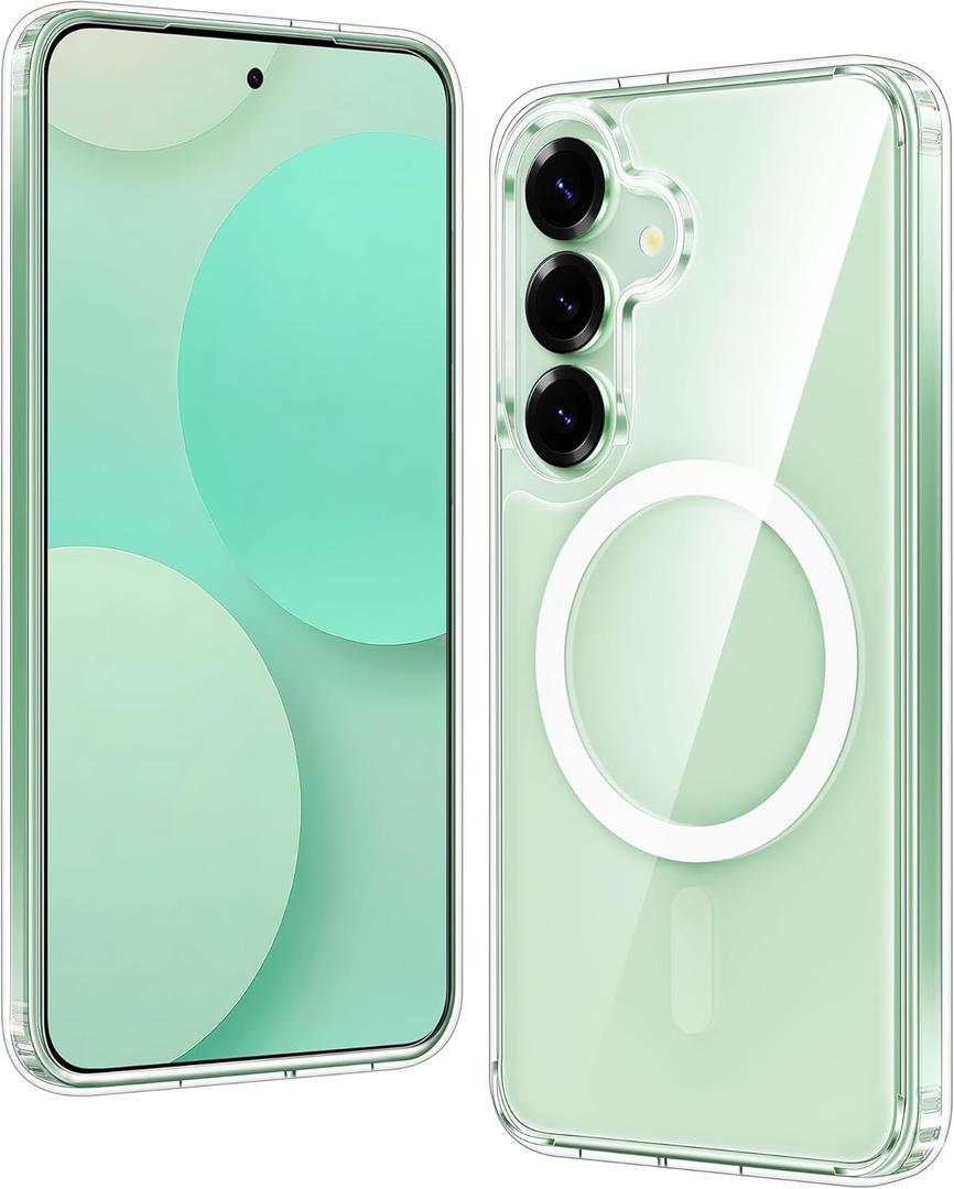 FNTCASE for Samsung Galaxy S25 Case: for Galaxy S24 Clear Magnetic Military Grade Drop Protection Shockproof Anti Yellowing Cell Phone Cover - Slim Rugged Protective Bumper Transparent Cases(Clear)