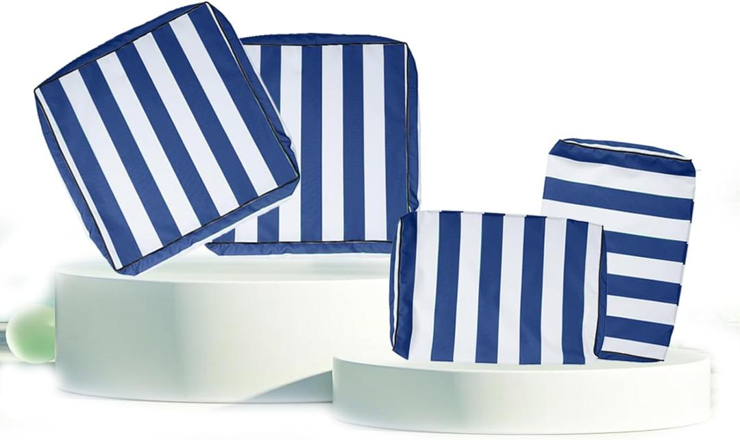 Patio Cushion Covers Replacement, Waterproof, Fade Resistant, Outdoor Sectional Cushion Slipcovers for Furniture, Couch, seat (Blue White, 4pcs)